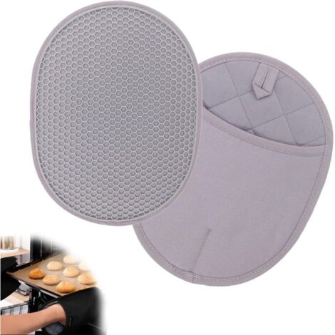 2 Stück Silikon-Topflappen, Ofenhandschuhe, Handschuhe und Topflappen, Wabenförmige Isolierpolsterung, Hitzebeständige Ofenhandschuhe, Hitzebeständig bis 500 °C (Grau)
