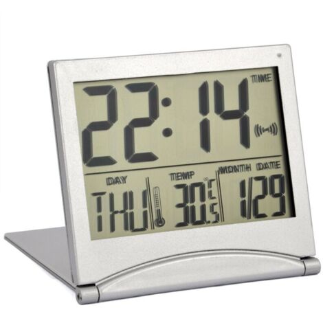 Silberner Tischwecker – Digitales LCD-Display – Weck- und Schlummerfunktion (1/4)