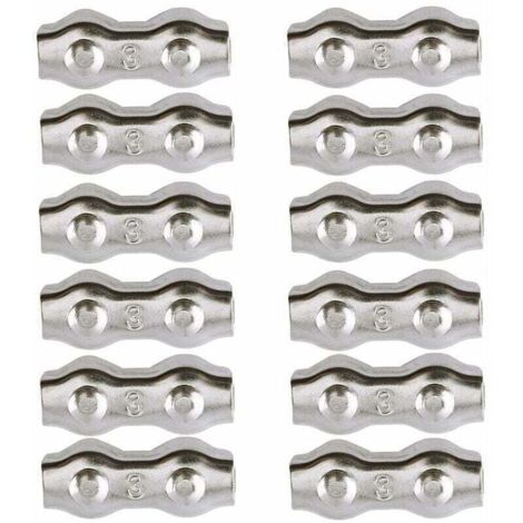 Kabelbinder, 3 mm Stahlkabelbinder, 12er-Packung, Doppelkabelbinder, Kabelclips aus Edelstahl 304, Kabelbinder für 2 mm Kabel, Kabelbinder für Wäscheleinen (1/4)