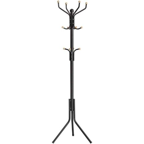 Metallgarderobe, freistehend, 182 cm, mit 12 abgerundeten Haken, für Kleidung, Mäntel, Hüte, Taschen, schwarz (1/4)