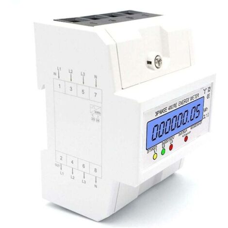 Dreiphasen-4-Leiter-Energiezähler, 220/380 V, 5–80 A, Energieverbrauchszähler (kWh), DIN-Schienenmontage, digitaler Stromzähler mit hintergrundbeleuchtetem LCD-Display (1/4)