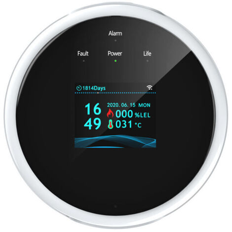 Intelligenter WLAN-Gasdetektor, Erdgas-/Methan-/LPG-/Kohlenstoffleckdetektor, LCD-Bildschirm, 70-dB-Alarm