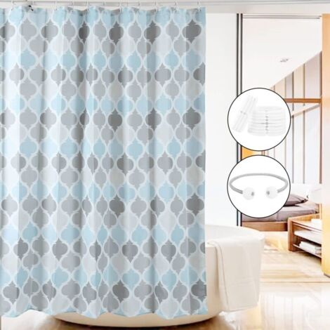 Waschbarer, antibakterieller, schimmelresistenter und wasserabweisender Duschvorhang aus Polyester, mit 12 Ringen (180 x 180 cm) (1/4)