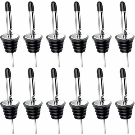 12-teiliges Set Edelstahl-Ausgießer mit Gummistopfen, Flaschenausgießer für Wein, Likör, Getränke, Cocktails, Öl, Essig (1/4)