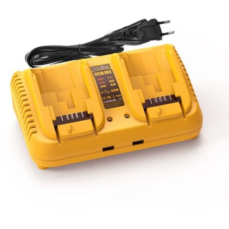 Dewalt 20V Max 2-Port-Akkuladegerät – Kompatibel mit 12V/20V Li-Ion-Akkus – Gelb – Schnellladung (1/4)