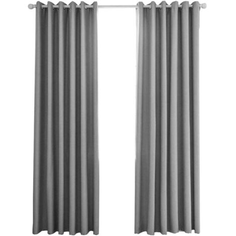 Thermoisolierende Verdunkelungsvorhänge – 140 x 240 cm – Modernes Ösen-Design – Hellgrau (1/4)