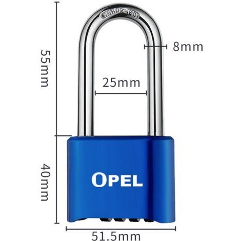4-stelliges Zahlenschloss, 52 mm, wasserdichtes Outdoor-Vorhängeschloss, robust und diebstahlsicher, 8 mm Zahlenschloss mit Riegel, blau, 50 mm langer Bügel. (1/5)