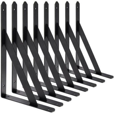BR-Vie Wandregalhalterungen, 8 Stück 90-Grad-Dreieckstahlhalterungen, 200 mm x 120 mm Regalhalterungen, Eckverstrebung (Schwarz) (1/5)