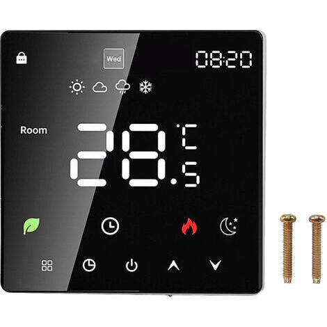 Intelligenter Heizkesselthermostat, Wandthermostat für Gas-/Wasserheizkessel, 3A LED-Digital-Touchscreen, schwarz (1/4)