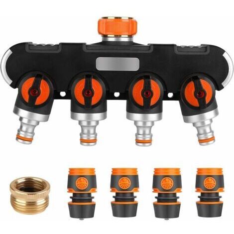 4-Wege-Regner – 3/4"- und 1/2"-Wasserverteiler mit Absperrventil zum gleichzeitigen Anschluss von zwei Geräten, einstellbarer Wasserdurchfluss, Adapter für die Gartenbewässerung (1/5)