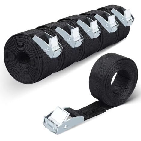 Zurrgurte bis 680 kg. 6er-Pack Spanngurte. Schwarze, robuste Nylongurte mit Zinklegierungsverschluss (20 mm x 400 mm). (1/5)