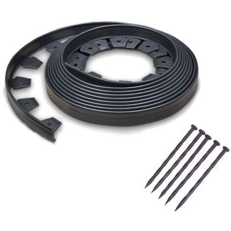 Flexible Garteneinfassung, 10 m, anthrazitgrau, 5 cm hoch + 30 Pfähle (1/5)
