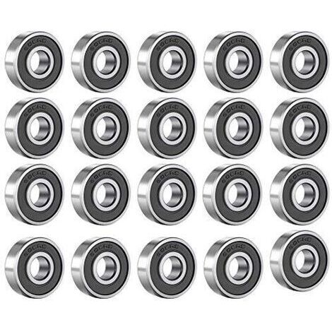 Packung mit 20 Kugellagern 608 RS - Metall - Gerillt - Kohlenstoffstahl - Mit doppelter schwarzer Abschirmung - Für Skateboards, Rollschuhe, Inlineskates (8 mm x 22 mm x 7 mm) (1/5)