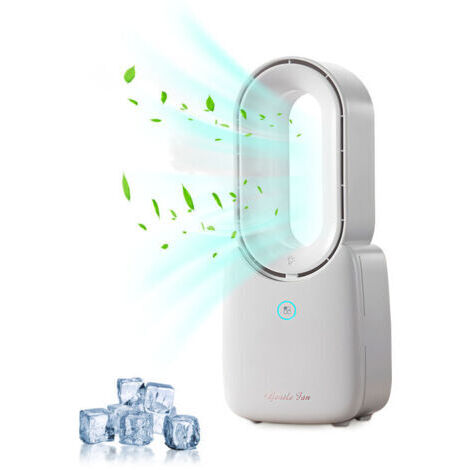 Tragbarer Tischventilator mit Sprühfunktion, 30 cm (11,8 Zoll) Durchmesser, ohne Rotorblätter, 3 Geschwindigkeitsstufen, 5-farbige Touch-Steuerung und LED-Beleuchtung für Zuhause, Büro und Schlafzimme (1/5)