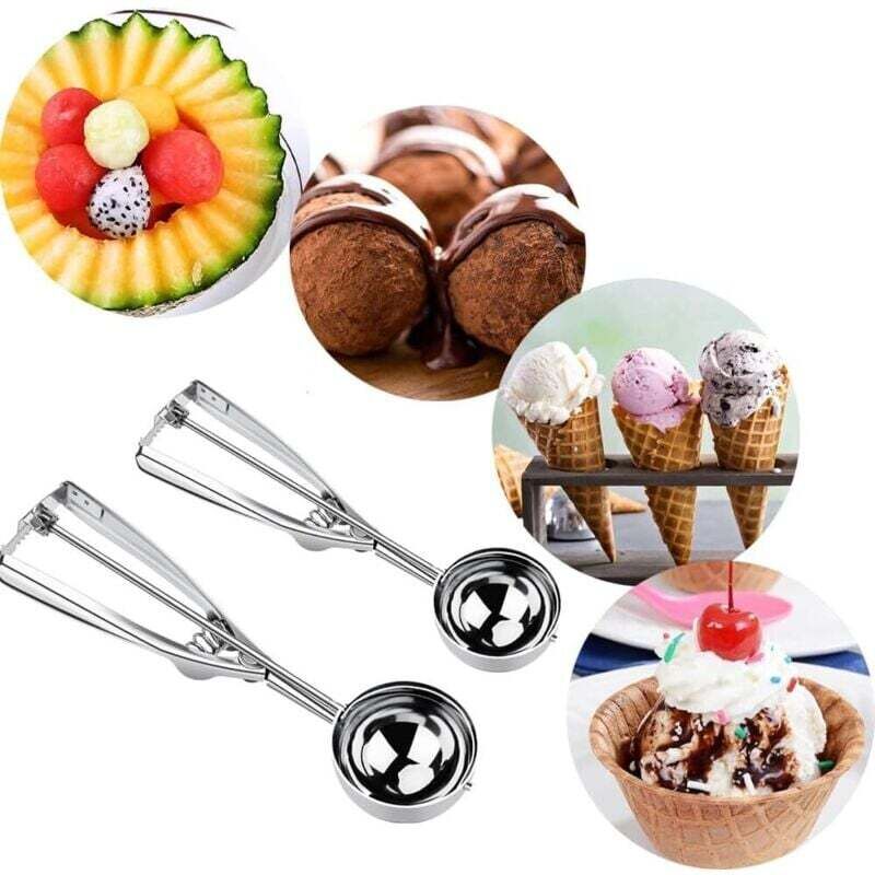 Set 3 Cucchiai Per Gelato In Acciaio Inox – Con Grilletto, Misure S-M-L, Color Oro Rosa, Per Melone, Polpette, Muffin - 4