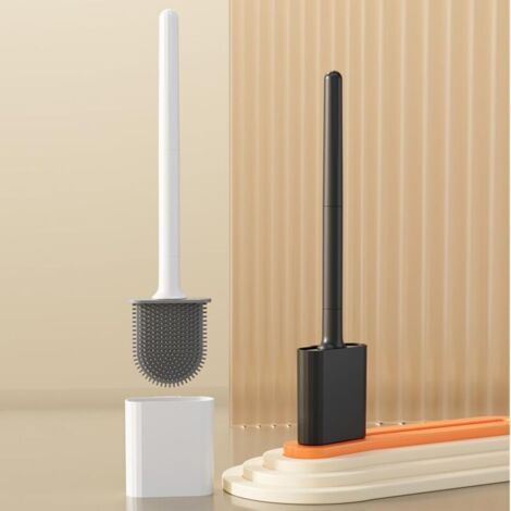 Scopino Per WC In Silicone Con Supporto A Parete, Testina Flessibile In TPR, Base Antigoccia, Design Salvaspazio