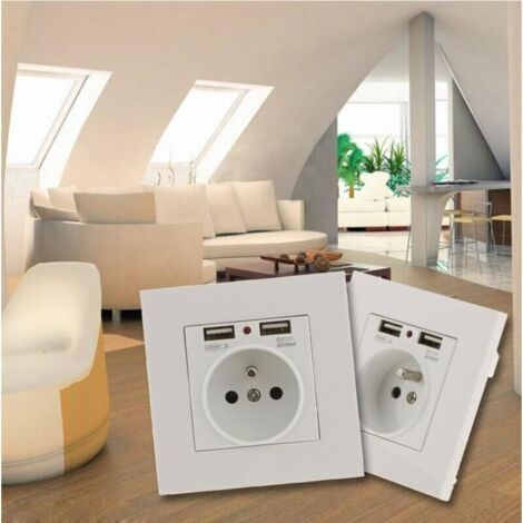 Conecto CC50249 Presa Schuko Con 2 Porte USB (2.1A/5V) – Bianco, Protezione Bambini, Ricarica Veloce Per Smartphone E Tablet