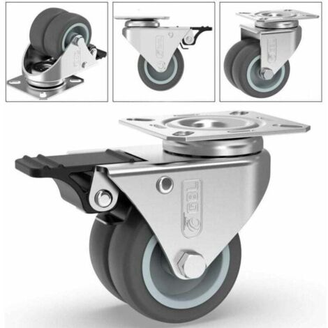 MroMax 2 Ruote Girevoli In Gomma Da 25mm Con Piastra - Portata 5kg Cad. - Per Sedia, Mobili, Carrelli