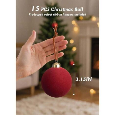 Set Da 6 Palline Di Natale In Velluto Floccato 8 Cm – Infrangibili E Eleganti Per Decorare L'Albero - 3