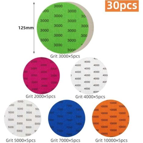 Set Di 30 Dischi Abrasivi Carta Vetrata Rotonda Da 125 Mm Grana 2000 set-di-30-dischi-abrasivi-carta-vetrata-rotonda-da-125-mm-grana-2000