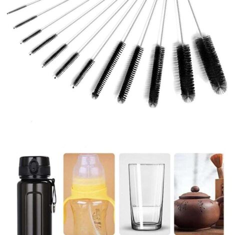 Set 8 Spazzole Sottili Per Pulizia, Nylon E Acciaio Inox, Per Macchine Caffè, Cannucce E Tubi - 2