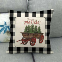 Set Di 4 Federe Cuscini Decorative 45x45 Cm Con Albero Di Natale E Scritte - Cotone E Lino Per Interni Ed Esterni - 3