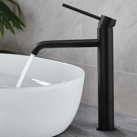 Grifo Lavabo Negro Mate Giratorio 360° Con Cascada – Monomando Acero Inoxidable, Ahorro De Agua Antisalpicaduras