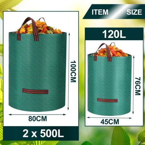 Sac De Jardin Pop-Up, Sac De Déchets, Lot De 2 Feuilles Mortes Jardin 120 Litres Jardinage 44 Cm Vert Relaxdays 84659001