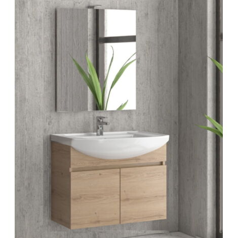 Mobile bagno sospeso 80cm con 2 porte e specchio filo lucido ''New Bianna'' colore Elvezia