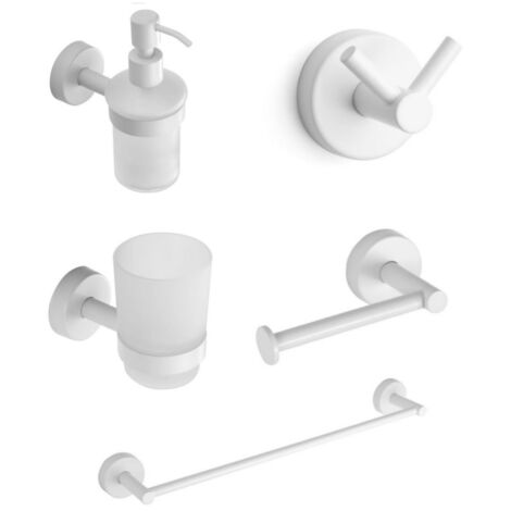 Set 5 pezzi Accessori Bagno in Acciaio inox Aisi 18/10 bianco opaco ''Uno Bianco Opaco'' (1/5)