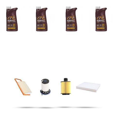 Kit tagliando 4 FILTRI e 4L OLIO compatibile con Peugeot Bipper 1.3 HDI 55kw Dal 2010