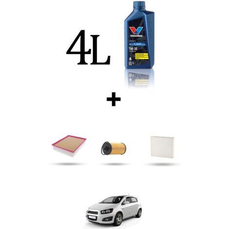 Kit tagliando 3 FILTRI e 4L OLIO compatibile con Chevrolet Aveo II 1.2 63kw dal 2011 (1/4)