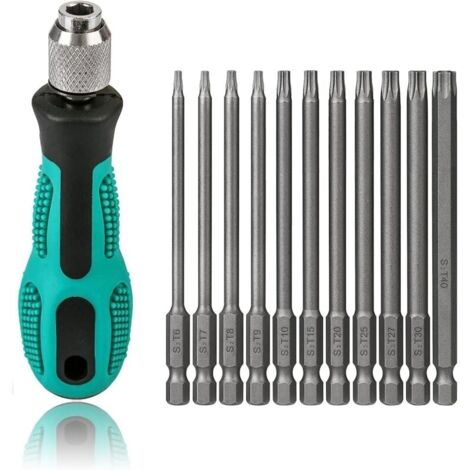 T6-T40 Torx Screwdriver 11 Pieces 100mm Long Magnetic Torx Bit Set with T30 and Handle, 1/4 Inch Hex Shank Cordless Screwdriver Power Tools T20 T25 Screwdriver (1/5)
