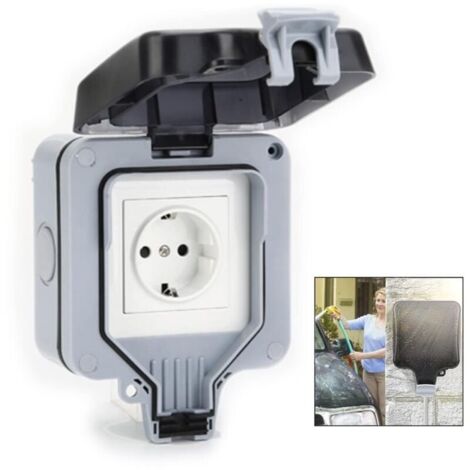 Waterproof Socket, IP66 16A Socket Complete with Dust Cover for Gardens Exterior Walls Bathrooms Kitchens Cellars Laundry Rooms Garages