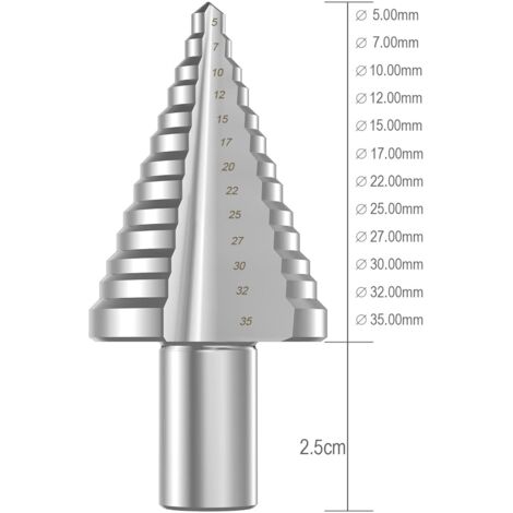 Metal Step Drill Bit, Step Drill Bit (5mm-35mm) with Titanium Coating ...