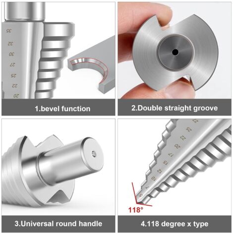 Metal Step Drill Bit, Step Drill Bit (5mm-35mm) with Titanium Coating ...