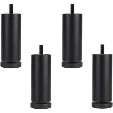 Set of 4 Aluminum Alloy Sofa Legs - Height Adjustable - Cabinet Replacement Legs - M8 Threaded Feet - Black - 15cm