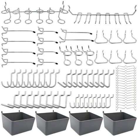 Pegboard Hooks Tool Holders with Bins, Peg Locks, for Organizing Various Tools, 80 Pieces