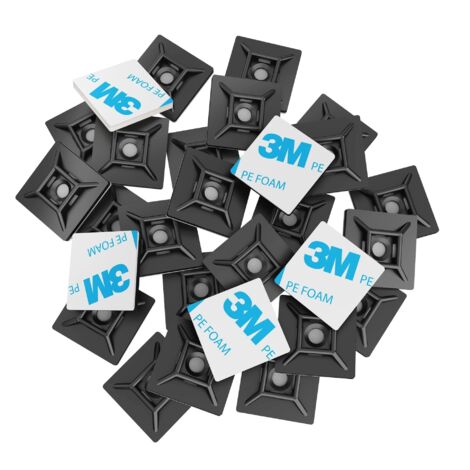 100 Pieces Adhesive Cable Tie Mounts, 28mm x 28mm, Black, Self Adhesive Cable Ties, Plastic Cable Tie Holder, Cable Tie Mount