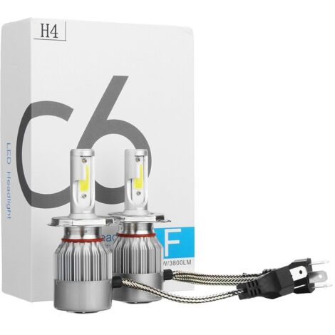 2 x LED Car Motorcycle Headlight Bulbs Kit - H4 C6 COB 7600lm 36W 6000K White Light (1/5)