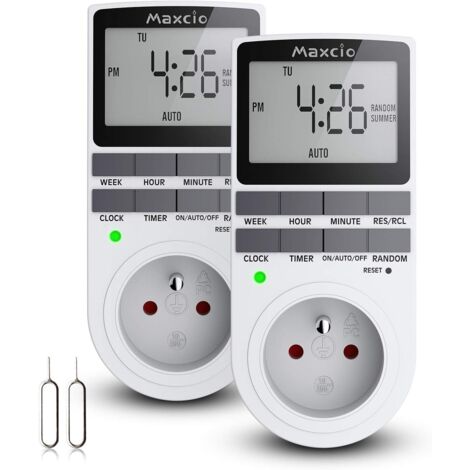 Digital Programmable Socket, Daily/Weekly Digital Timer, Electrical Outlet Programmer with LCD Screen and Anti-theft Random Mode, Energy Saving, 16A/3680W Max (2 Packs) (1/5)