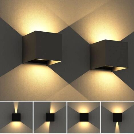 12W LED Outdoor Wall Light 10×10×10cm, With Adjustable Beam Angle Indoor Wall Lamp Black for Living Room, Garden, Front Door, Hallway, 2 pcs