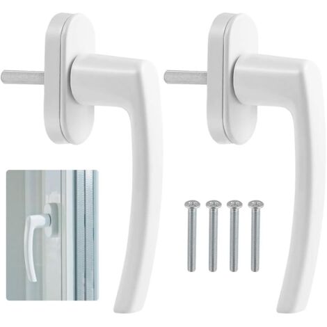 2 Pack Plastic Steel Window Handles Sliding Window Lock Balcony Door Handle with 4 Screws Fits All Standard Balcony Doors and Windows (White) (1/5)