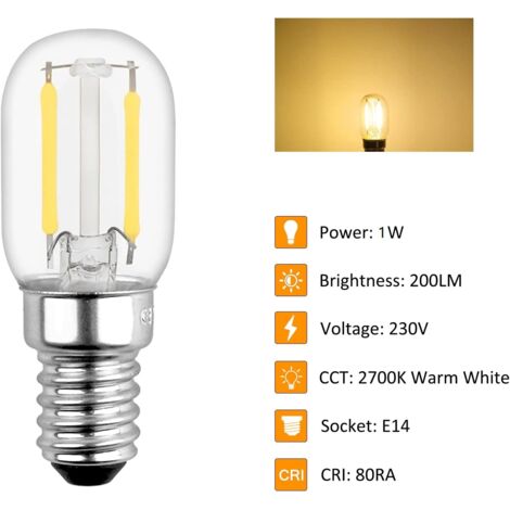 E14 1W LED Refrigerator Light Bulb, T22, 15W E14 Incandescent ...