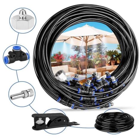Patio Mister, 15M 15Nozzle Misting System Garden Mister Cooling with Durable Hose and Removable Nozzles for Garden Patio Trampoline Greenhouse