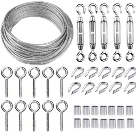 Stainless Steel Hanging Rope Kit, 30M/2mm Coated Stainless Steel Cable with M5 Turnbuckles, 2mm Wire Rope Kit for Climbing Plants, Clothesline, Railing, Guardrail Cable (1/5)