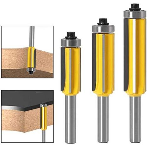 8mm Shank Wood Router Bit with 4 Blades, 3pcs Finishing Pattern Router Bit Set Shank Flush Trim Bit