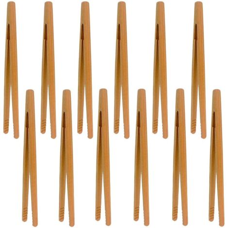 Bamboo Tongs，12 Pcs Bamboo Kitchen Tongs Toaster Tongs Toast Tongs Wooden Bread Tongs，For Barbecue, Buffet, Bread, Steak