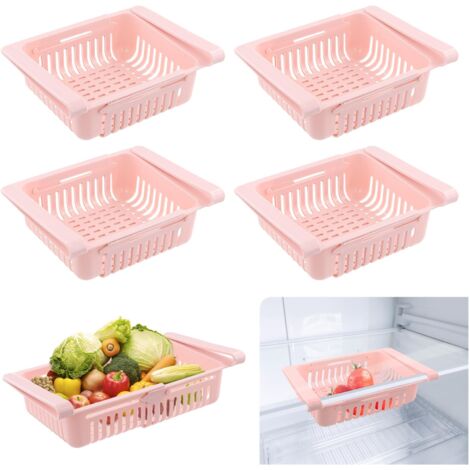 4 Pieces Fridge Storage Box, Retractable Fridge Organizer, Retractable Fridge Storage, Fridge Accessories Organizer for Kitchen, Cabinets, Freezer, Pantry (Pink)