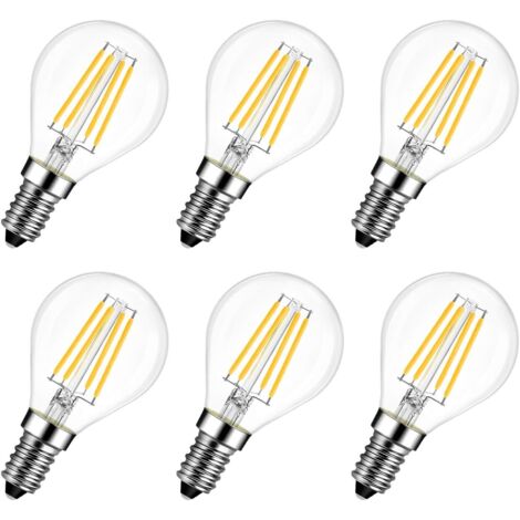 4W E14 LED Filament Bulb, 40W Incandescent Bulb Equivalent, Retro LED Filament, 2700K Warm White, Non-Dimmable, Pack of 6 (1/5)